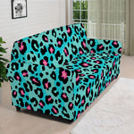 Turquoise And Pink Leopard Print Sofa Cover