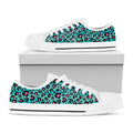 Turquoise And Pink Leopard Print White Low Top Sneakers