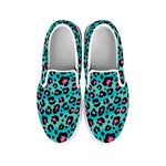 Turquoise And Pink Leopard Print White Slip On Shoes