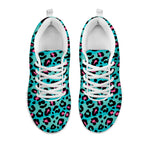 Turquoise And Pink Leopard Print White Sneakers