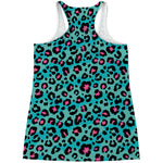 Turquoise And Pink Leopard Print Women's Racerback Tank Top