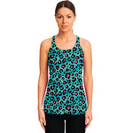 Turquoise And Pink Leopard Print Women's Racerback Tank Top
