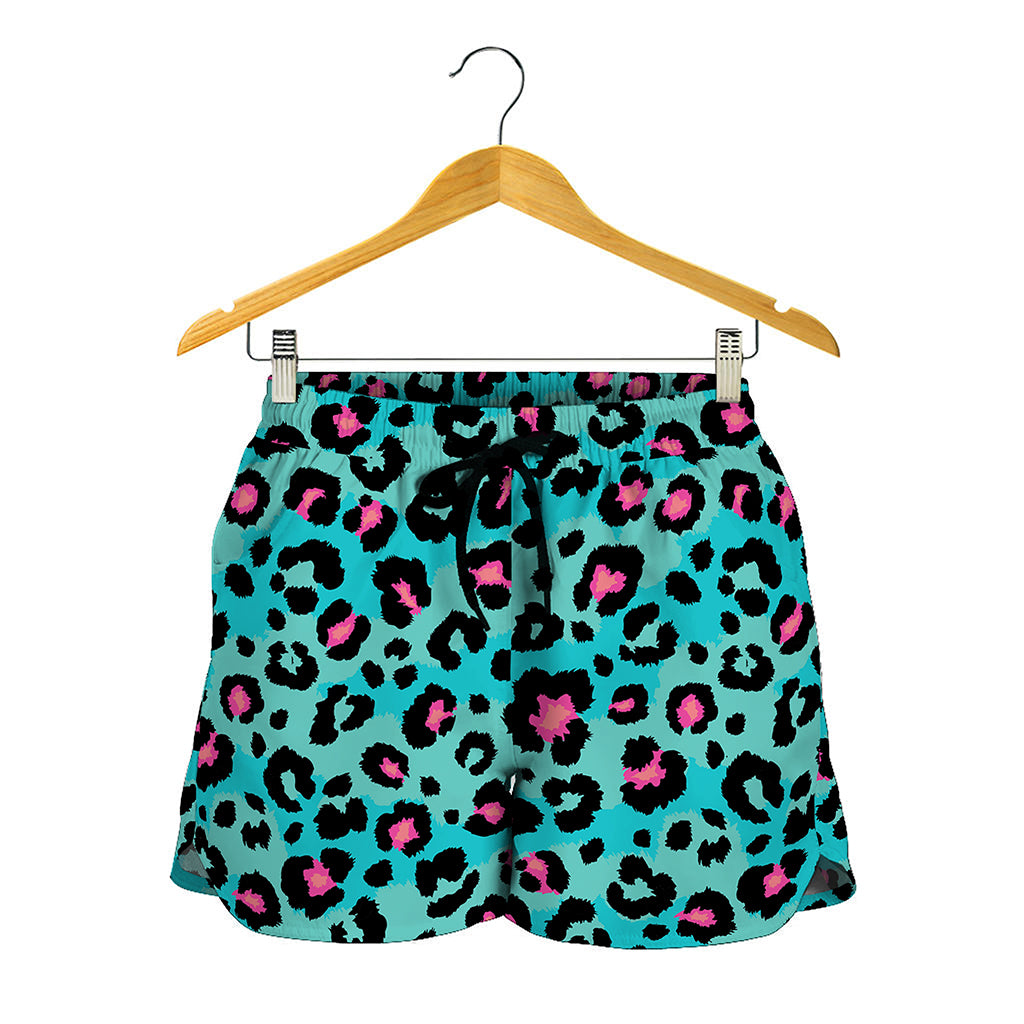 Turquoise And Pink Leopard Print Women's Shorts