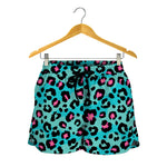 Turquoise And Pink Leopard Print Women's Shorts