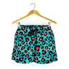 Turquoise And Pink Leopard Print Women's Shorts