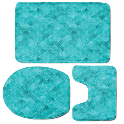Turquoise Argyle Pattern Print 3 Piece Bath Mat Set