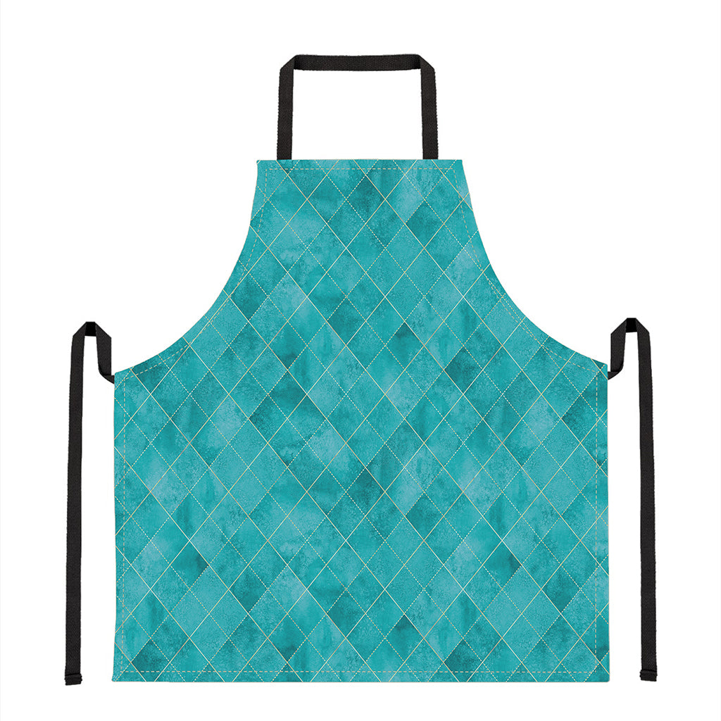 Turquoise Argyle Pattern Print Apron