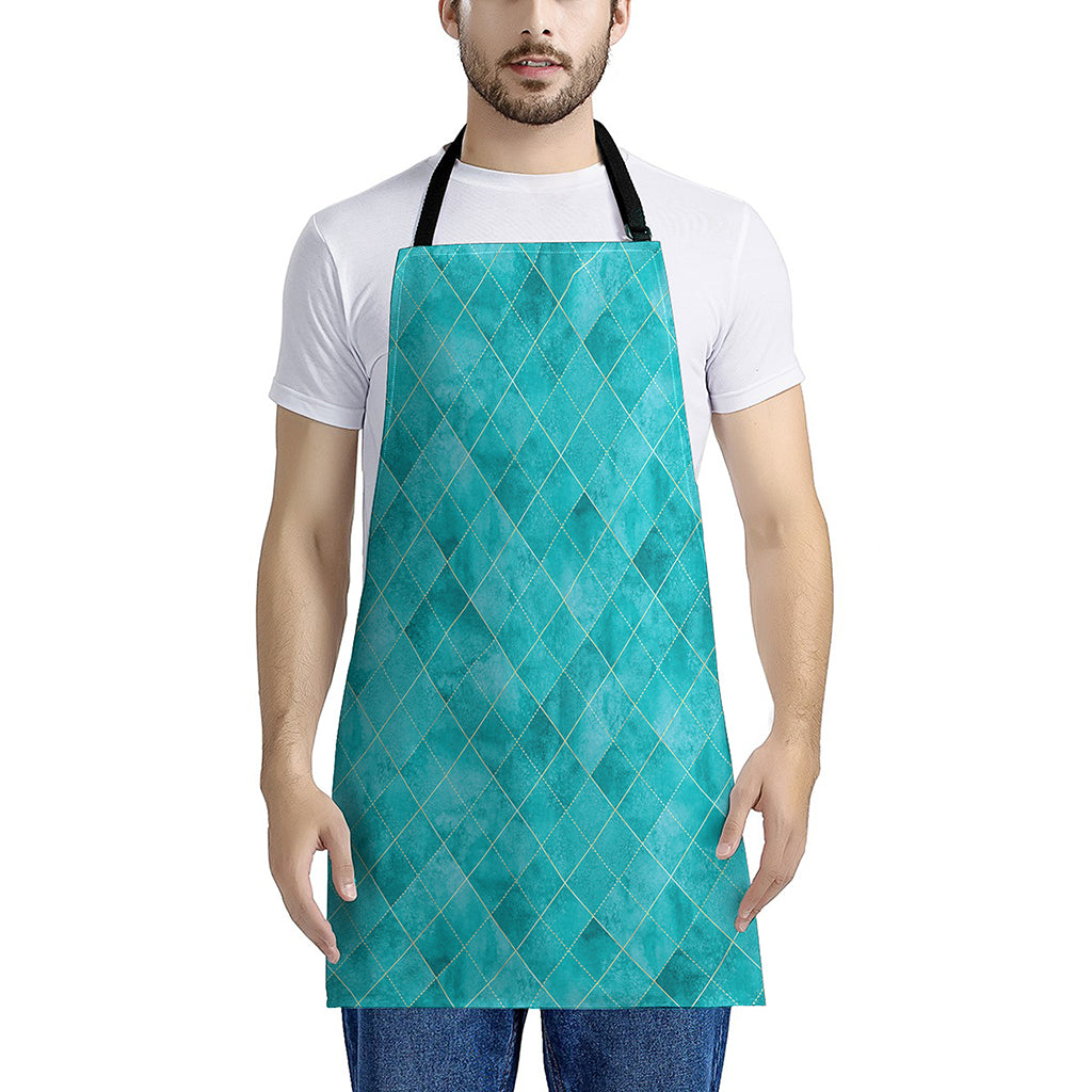 Turquoise Argyle Pattern Print Apron