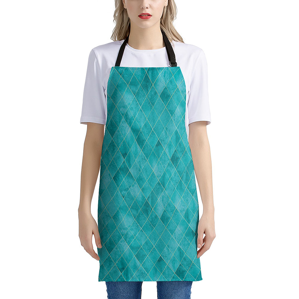 Turquoise Argyle Pattern Print Apron