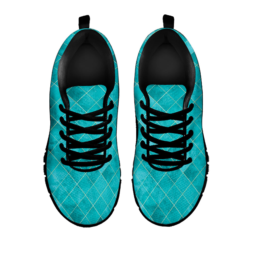 Turquoise Argyle Pattern Print Black Sneakers
