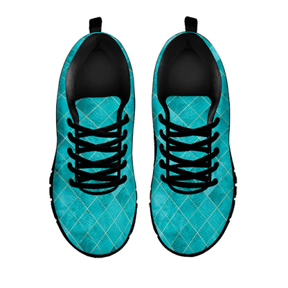 Turquoise Argyle Pattern Print Black Sneakers