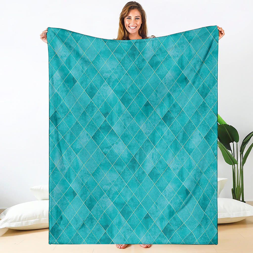 Turquoise Argyle Pattern Print Blanket