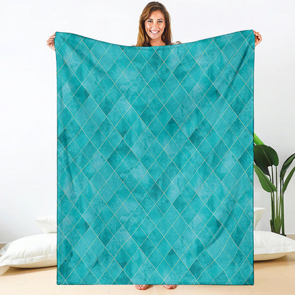 Turquoise Argyle Pattern Print Blanket
