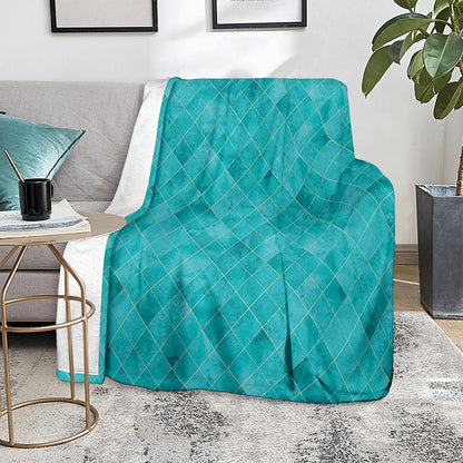 Turquoise Argyle Pattern Print Blanket