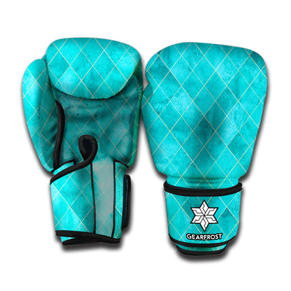 Turquoise Argyle Pattern Print Boxing Gloves