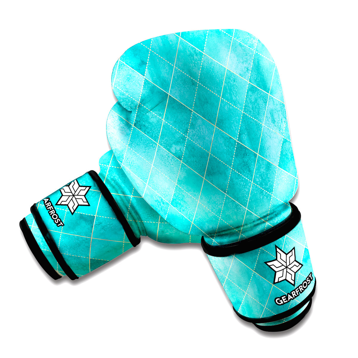 Turquoise Argyle Pattern Print Boxing Gloves