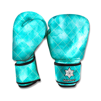 Turquoise Argyle Pattern Print Boxing Gloves