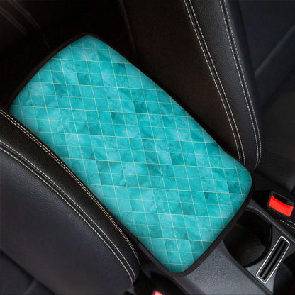 Turquoise Argyle Pattern Print Car Center Console Cover