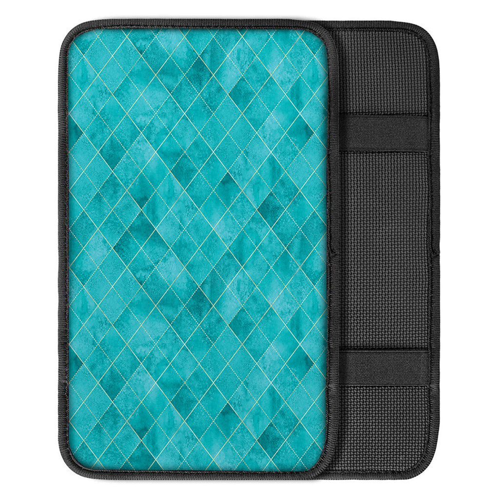 Turquoise Argyle Pattern Print Car Center Console Cover
