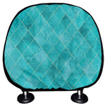 Turquoise Argyle Pattern Print Car Headrest Covers