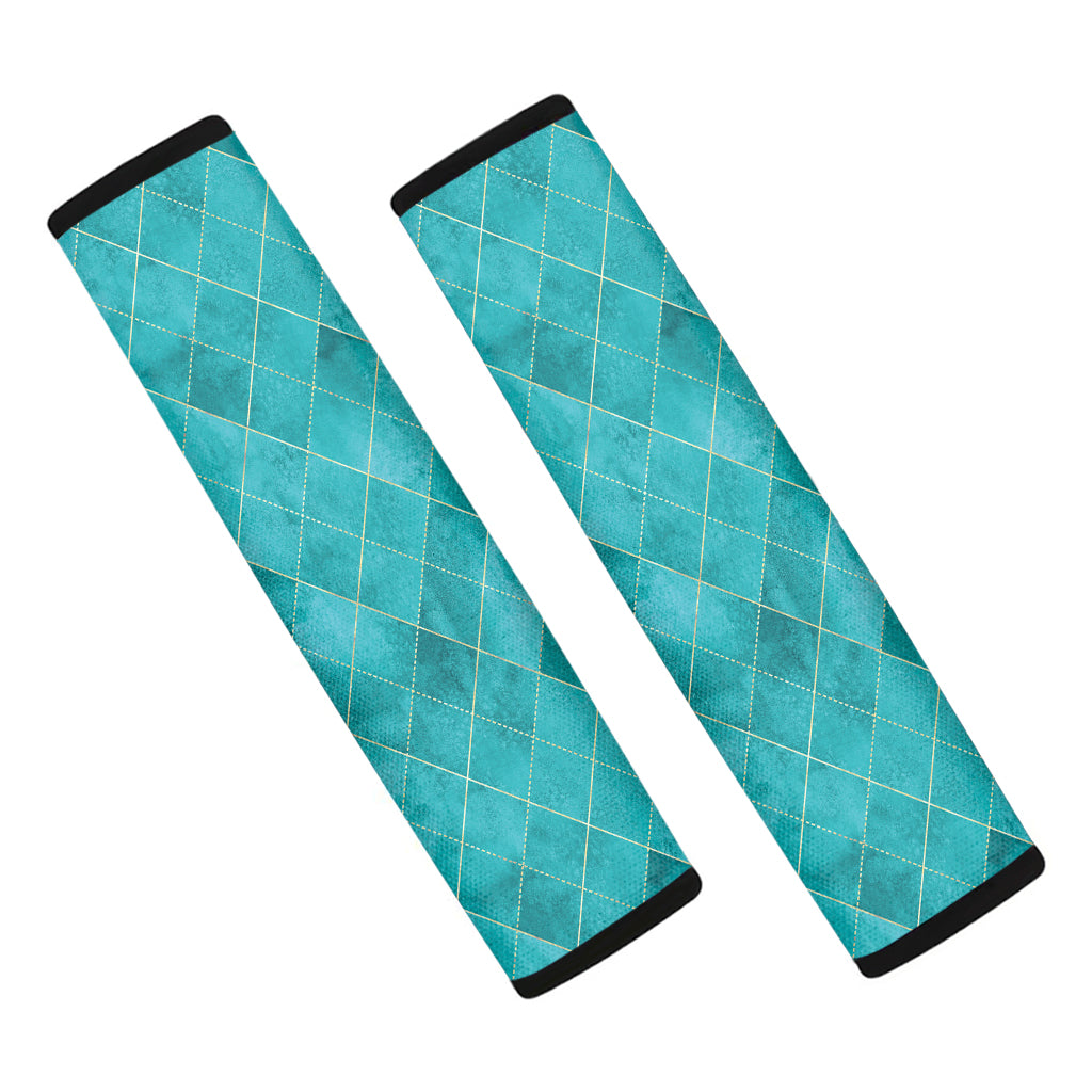Turquoise Argyle Pattern Print Car Seat Belt Covers