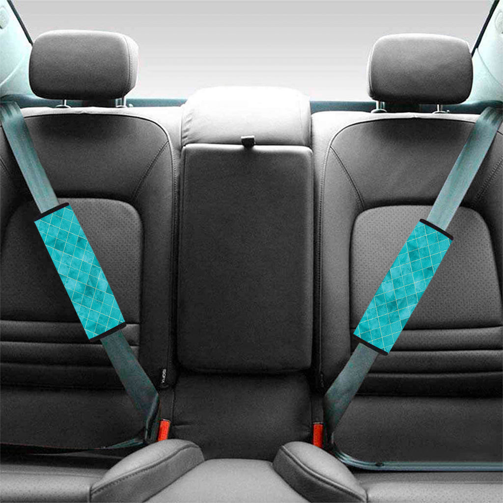 Turquoise Argyle Pattern Print Car Seat Belt Covers