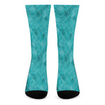 Turquoise Argyle Pattern Print Crew Socks