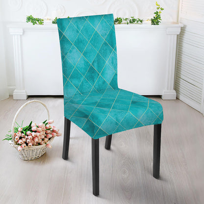Turquoise Argyle Pattern Print Dining Chair Slipcover
