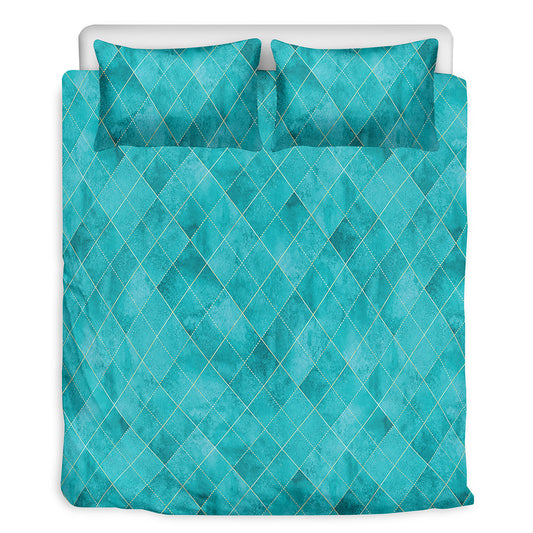 Turquoise Argyle Pattern Print Duvet Cover Bedding Set