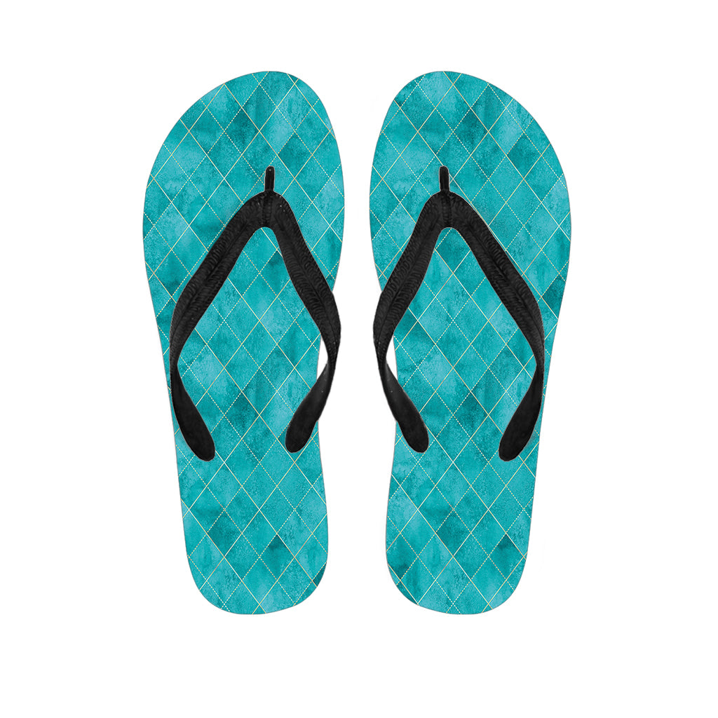 Turquoise Argyle Pattern Print Flip Flops