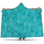 Turquoise Argyle Pattern Print Hooded Blanket