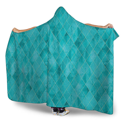 Turquoise Argyle Pattern Print Hooded Blanket