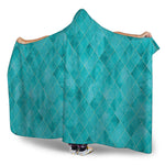 Turquoise Argyle Pattern Print Hooded Blanket