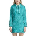 Turquoise Argyle Pattern Print Pullover Hoodie Dress