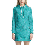 Turquoise Argyle Pattern Print Hoodie Dress