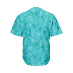 Turquoise Argyle Pattern Print Men's Baseball Jersey