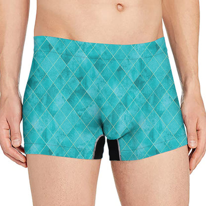 Turquoise Argyle Pattern Print Men's Boxer Briefs