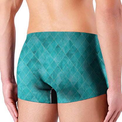 Turquoise Argyle Pattern Print Men's Boxer Briefs