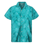 Turquoise Argyle Pattern Print Men's Short Sleeve Shirt