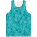 Turquoise Argyle Pattern Print Men's Tank Top