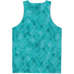 Turquoise Argyle Pattern Print Men's Tank Top