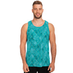 Turquoise Argyle Pattern Print Men's Tank Top