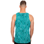 Turquoise Argyle Pattern Print Men's Tank Top
