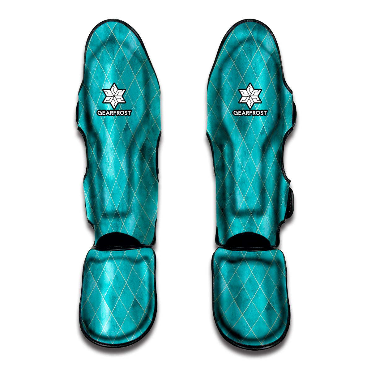 Turquoise Argyle Pattern Print Muay Thai Shin Guard
