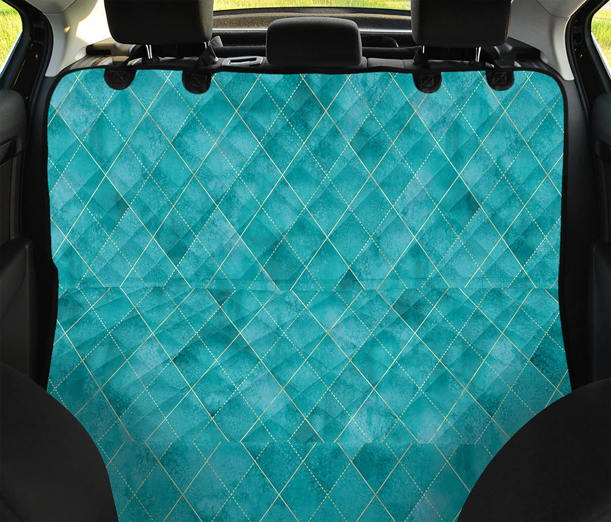 Turquoise Argyle Pattern Print Pet Car Back Seat Cover