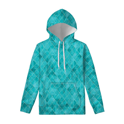 Turquoise Argyle Pattern Print Pullover Hoodie