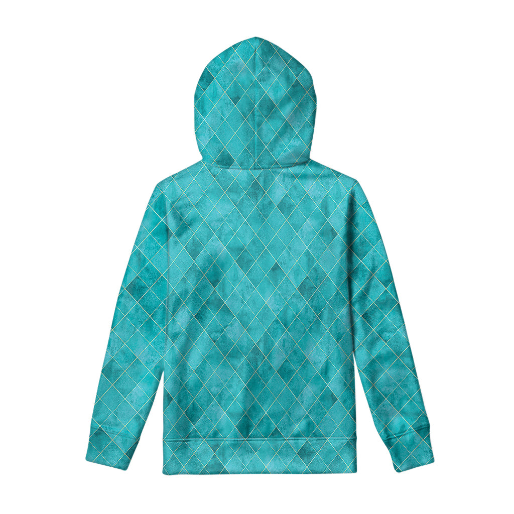 Turquoise Argyle Pattern Print Pullover Hoodie