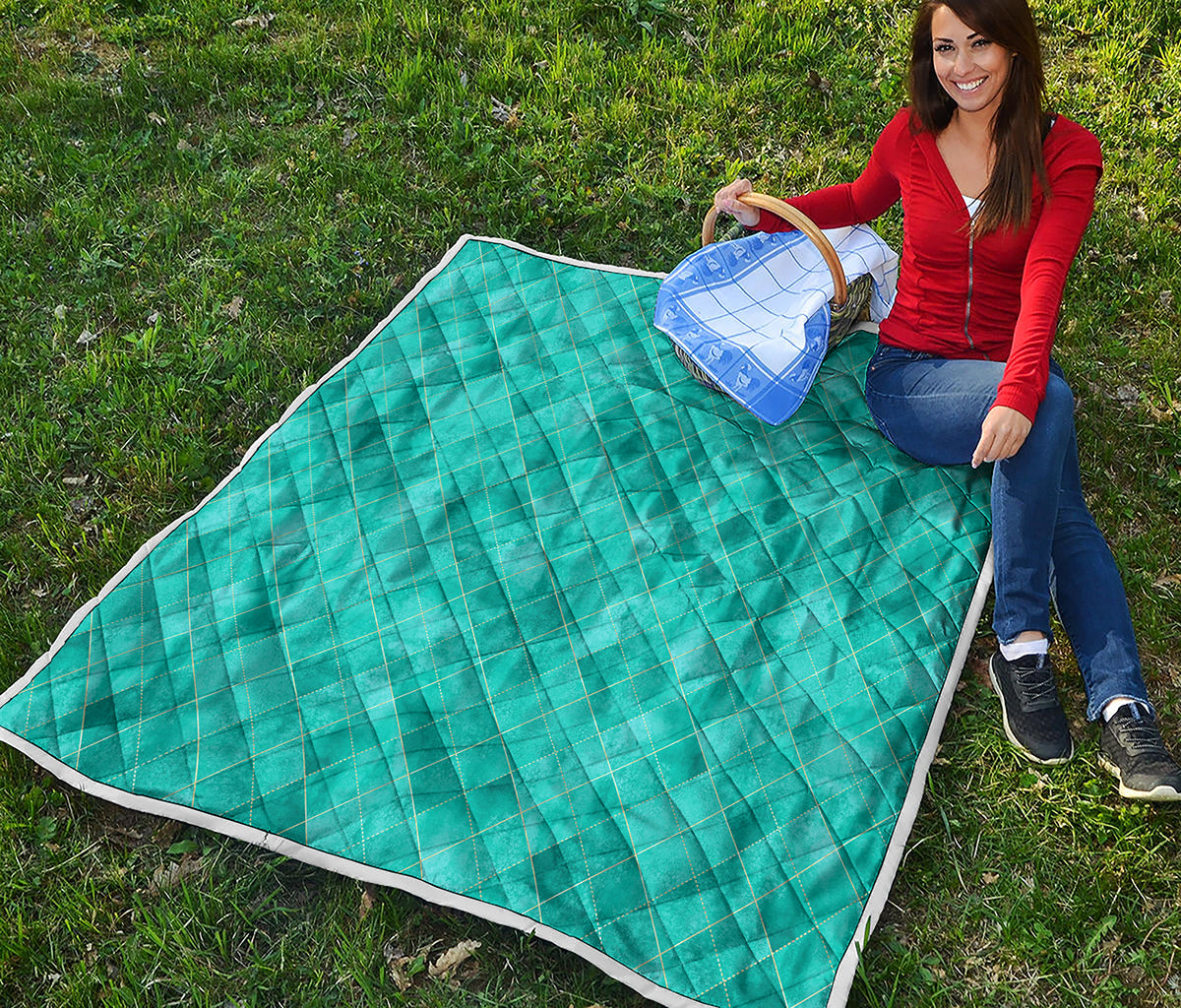 Turquoise Argyle Pattern Print Quilt