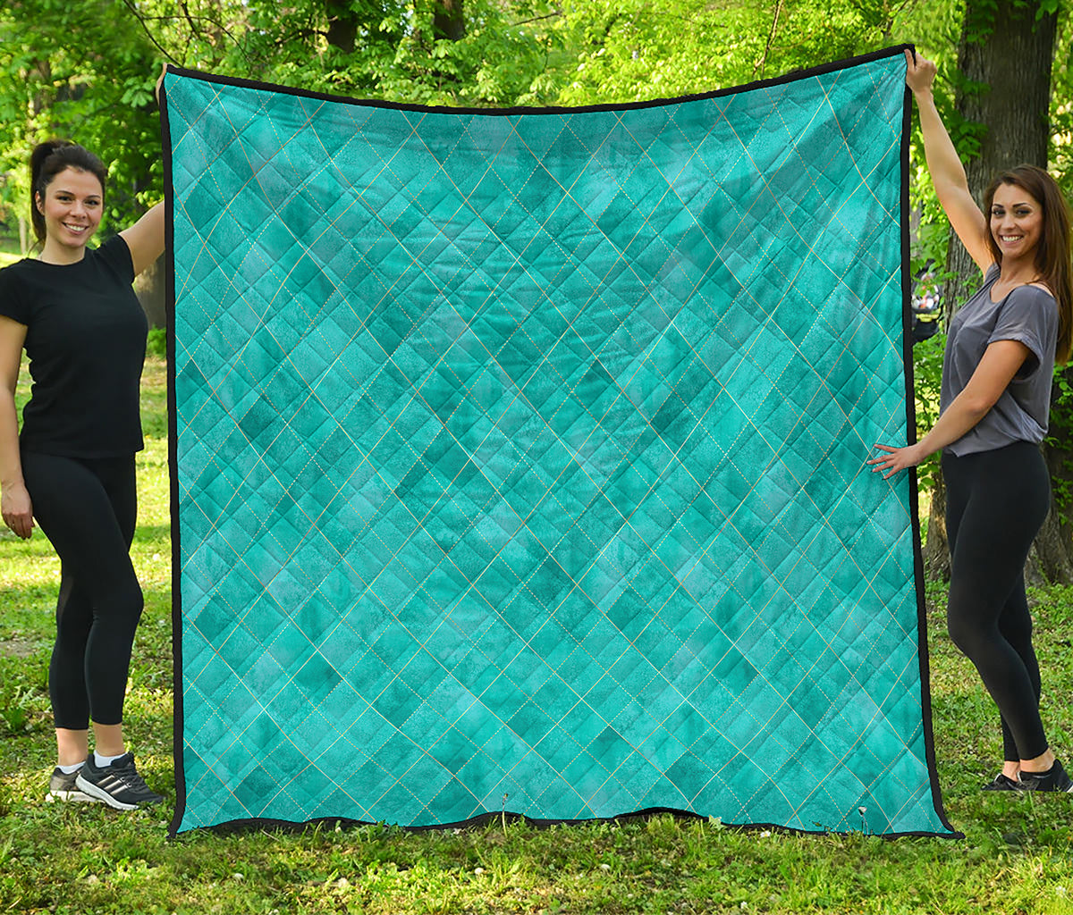 Turquoise Argyle Pattern Print Quilt