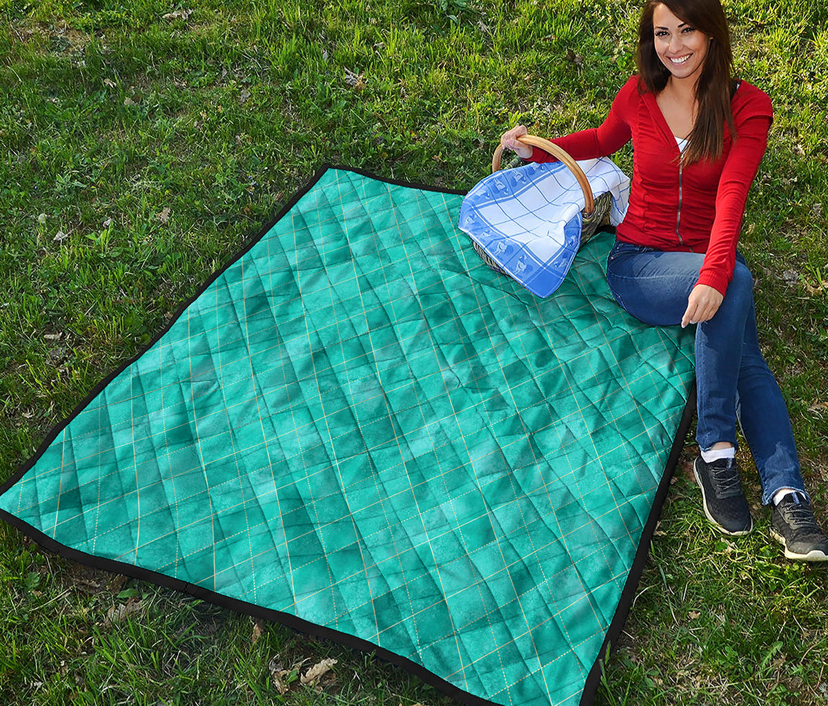 Turquoise Argyle Pattern Print Quilt